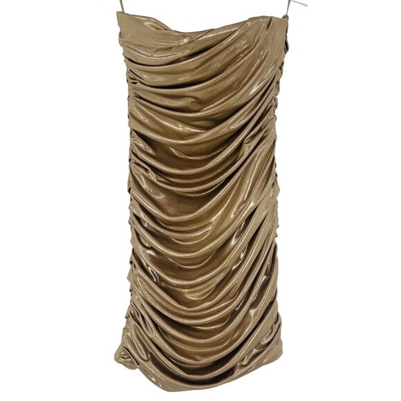 NWT Zara Gold Strapless Ruched Mini Dress • Y2K Baddie Party Club Glam Coquette - Picture 4 of 16